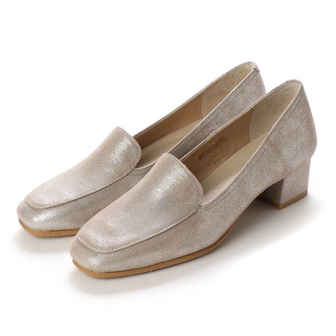 モード エ ジャコモ ディッシィ MODE ET JACOMO DICI 【全天候対応】チャンキーヒールローファーパンプス,ベージュメタリック