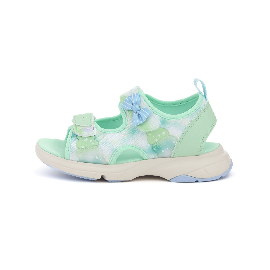 ムーンスター MoonStar キッズ サンダル スーパースター ラブラッシュ LV1219 女の子 バネのチカラ 子供靴 マジックテープ リボン (メロン) メロン