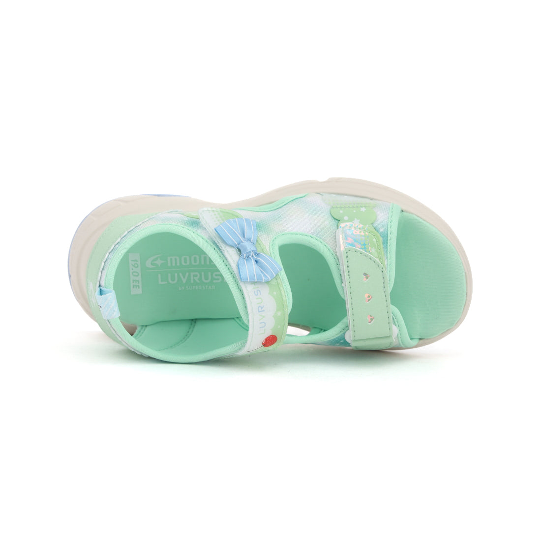 ムーンスター MoonStar キッズ サンダル スーパースター ラブラッシュ LV1219 女の子 バネのチカラ 子供靴 マジックテープ リボン (メロン) メロン