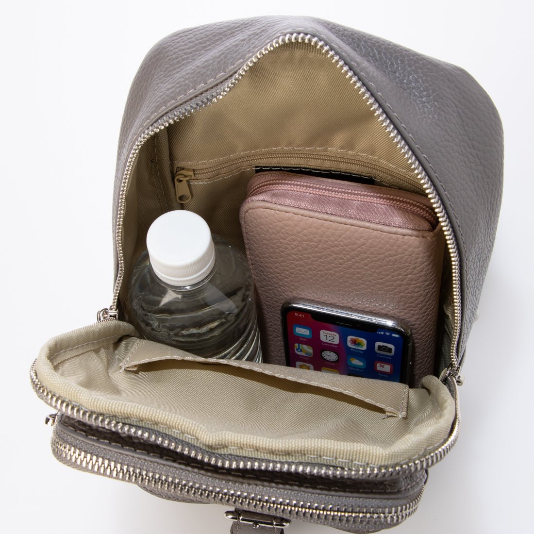 モードフルーレ MODE FOURRURE イタリアンカーフボディバッグ (グレー) グレー