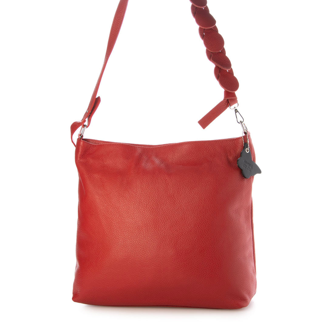 モードフルーレ MODE FOURRURE イタリアンカーフ台形ショルダーバッグ (レッド) レッド