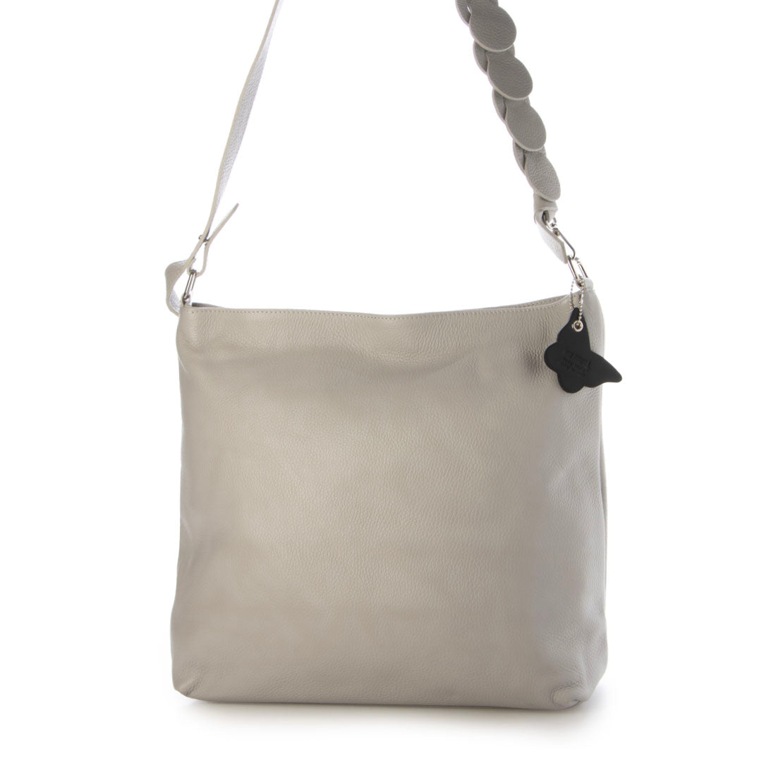 モードフルーレ MODE FOURRURE イタリアンカーフ台形ショルダーバッグ (ライトグレー) ライトグレー