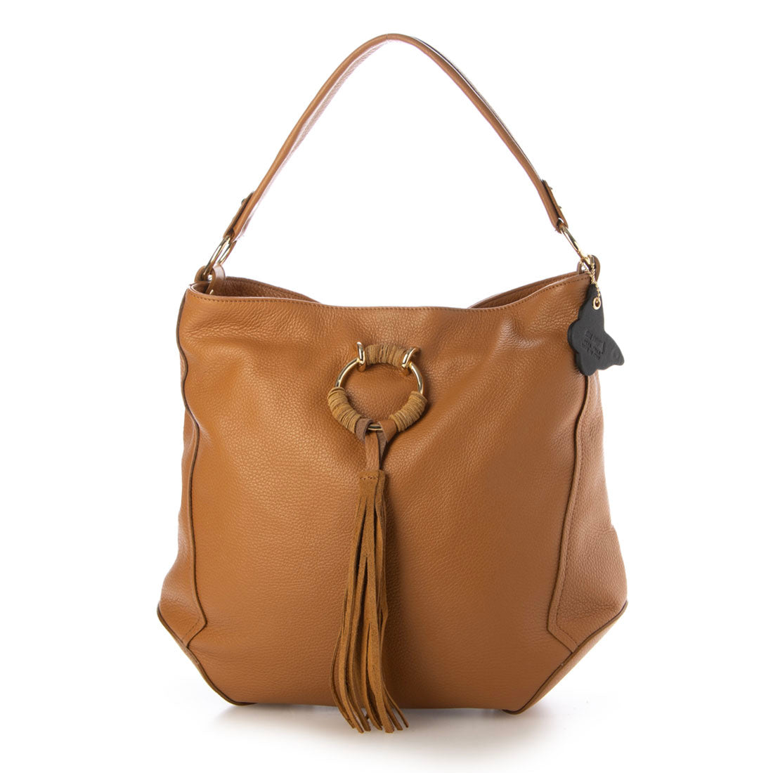 モードフルーレ MODE FOURRURE イタリアンカーフリングサークルフリンジバッグ (ライトキャメル) ライトキャメル