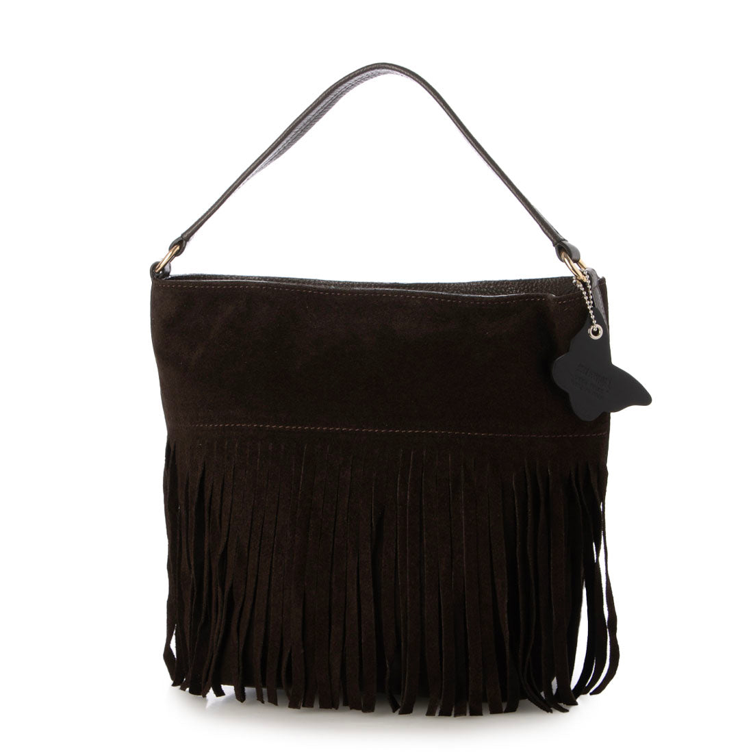 モードフルーレ MODE FOURRURE イタリアンカーフフリンジワンショルダーバッグ (ダークブラウン) ダークブラウン