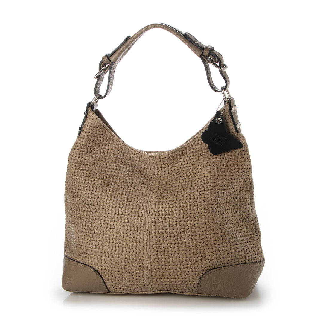 モードフルーレ MODE FOURRURE イタリアンカーフメッシュ型押しワンショルダーバッグ,タウペ