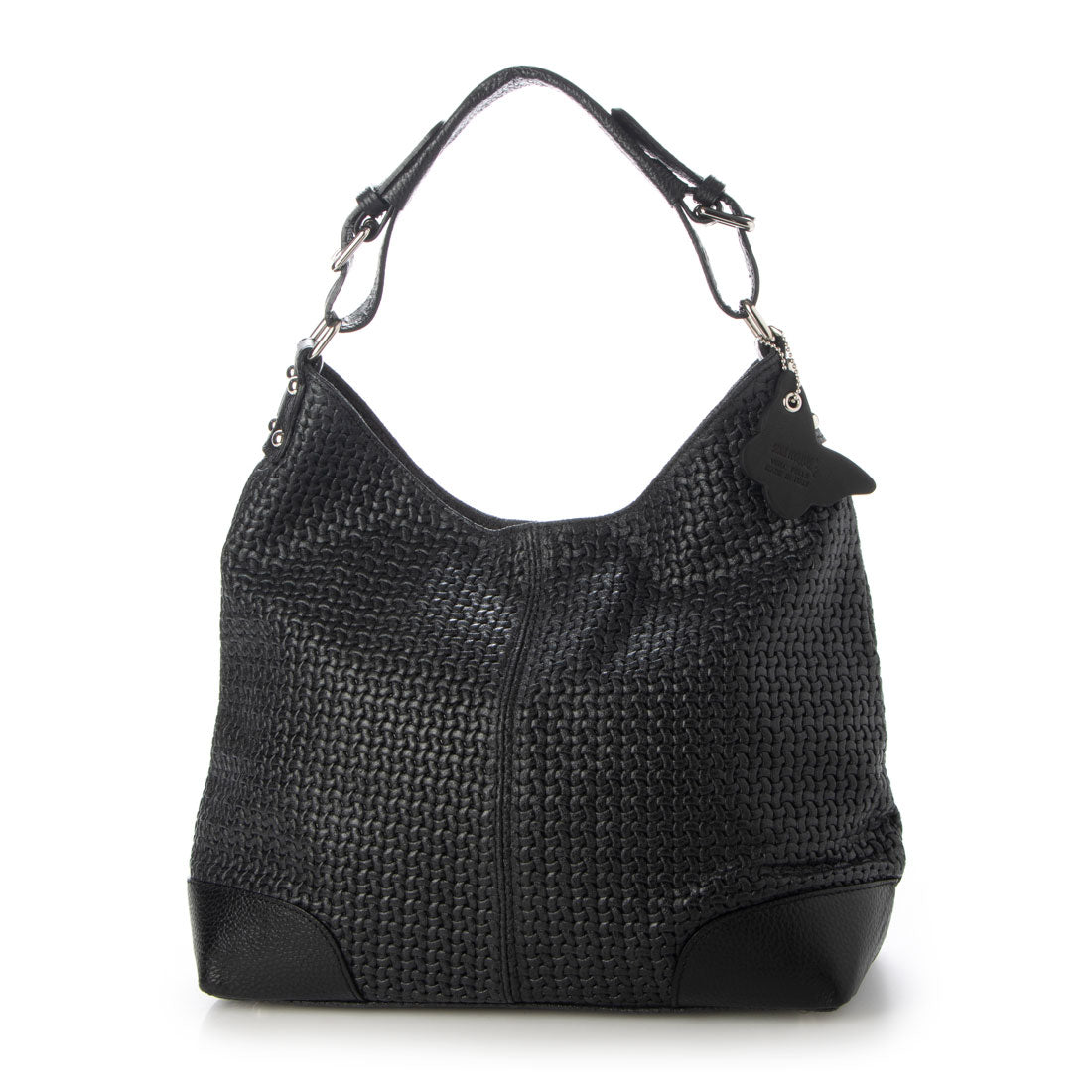モードフルーレ MODE FOURRURE イタリアンカーフメッシュ型押しワンショルダーバッグ,ブラック