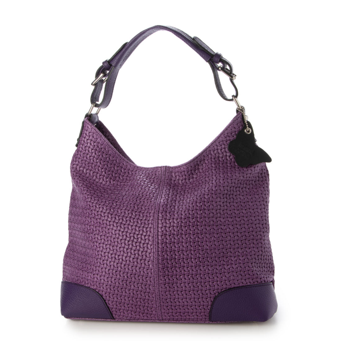 モードフルーレ MODE FOURRURE イタリアンカーフメッシュ型押しワンショルダーバッグ,バイオレット