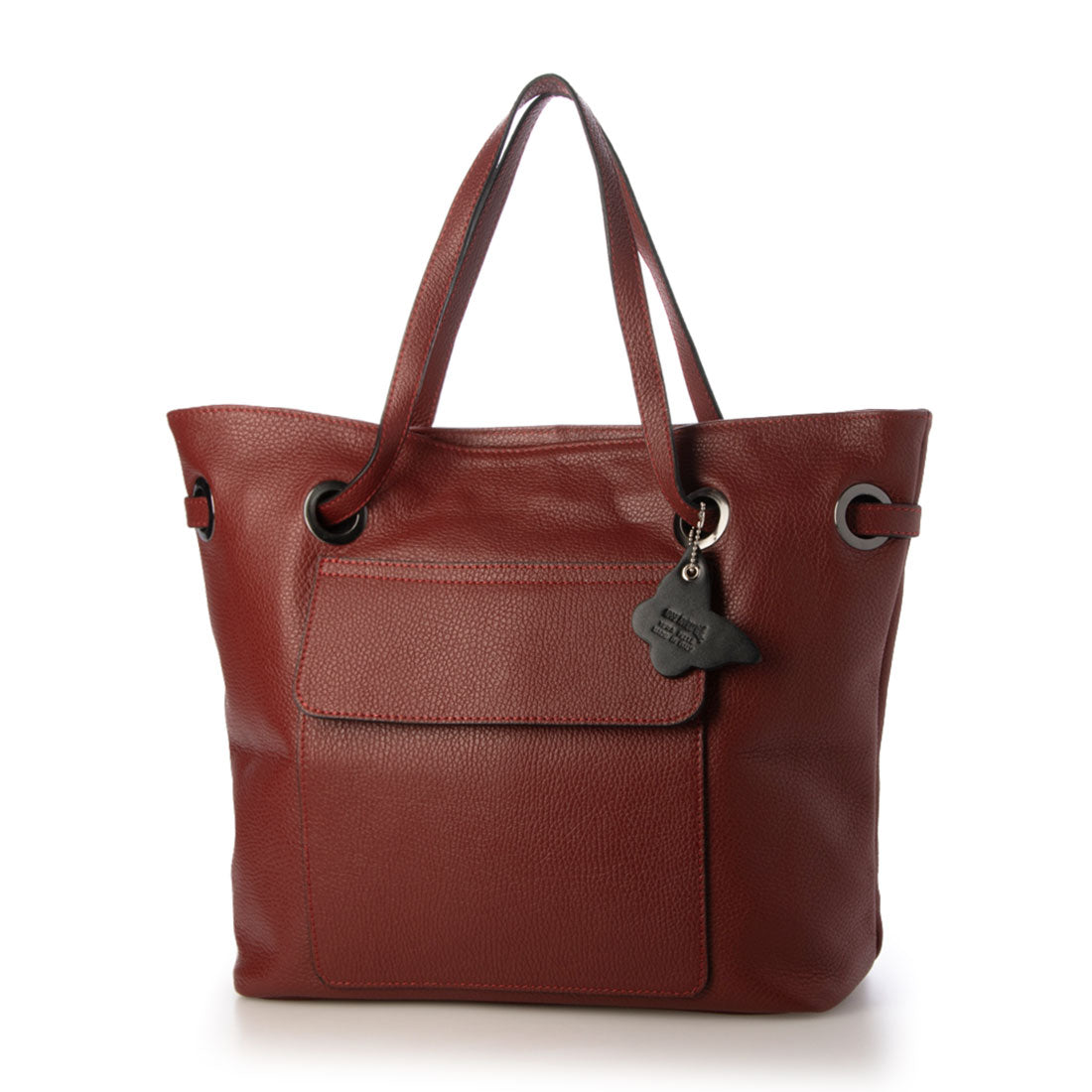 モードフルーレ MODE FOURRURE イタリアンカーフスクエアトートバッグ,ボルドー