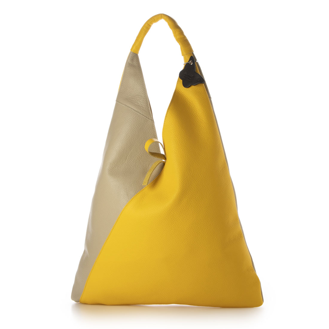 モードフルーレ MODE FOURRURE イタリアンカーフトライアングルバイカラーバッグ,イエロー/ベージュ