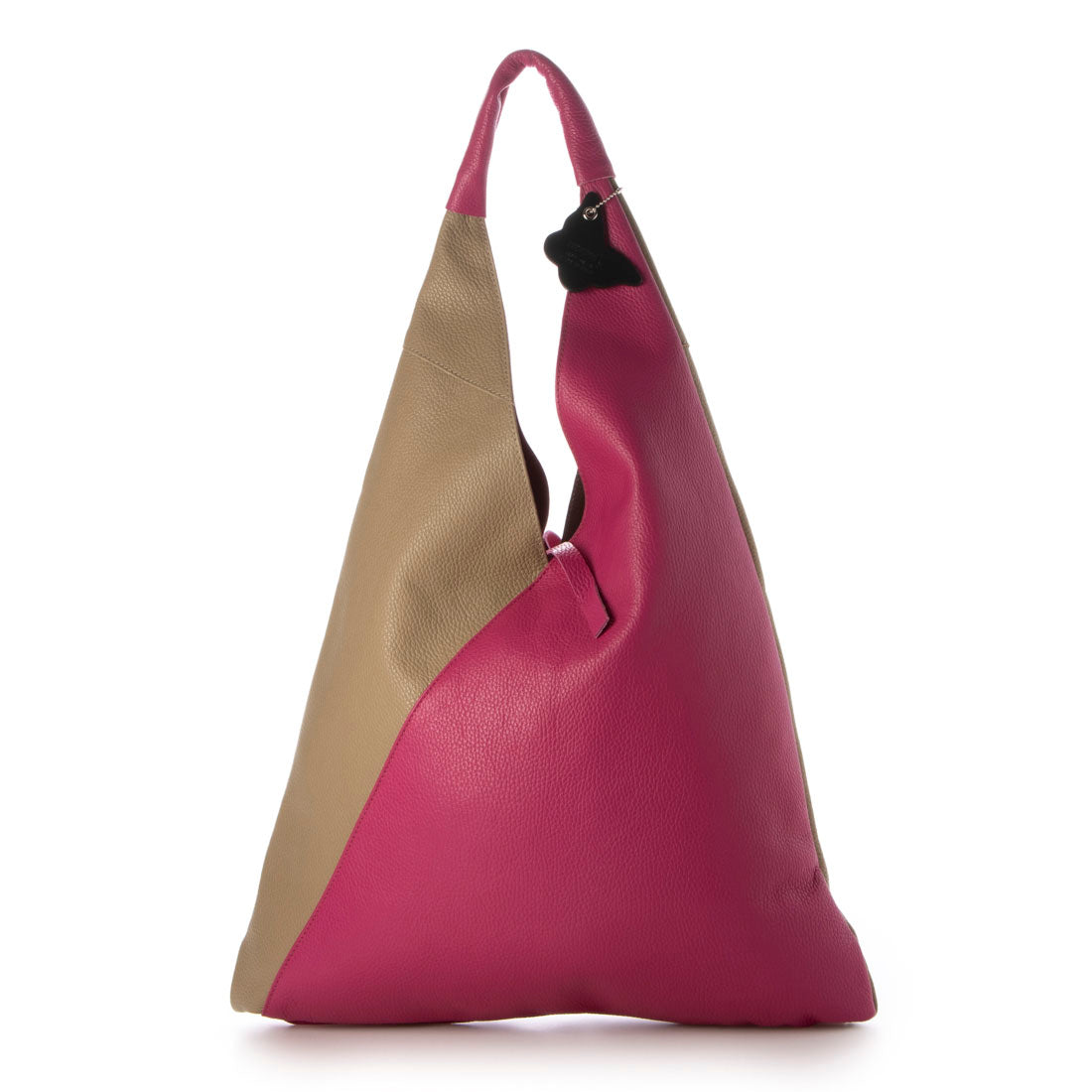 モードフルーレ MODE FOURRURE イタリアンカーフトライアングルバイカラーバッグ,ピンクパープル/グレージュ