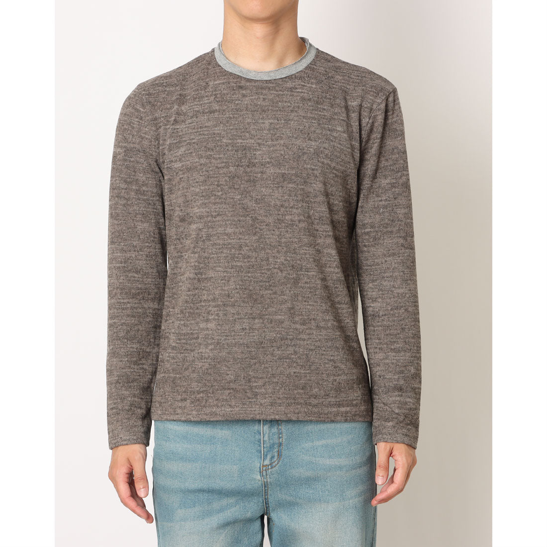 モードフルーレ MODE FOURRURE イタリア製メンズ長袖カットソー (ブラウン) ブラウン