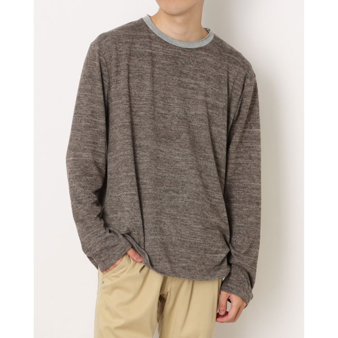 モードフルーレ MODE FOURRURE イタリア製メンズ長袖カットソー (ブラウン) ブラウン