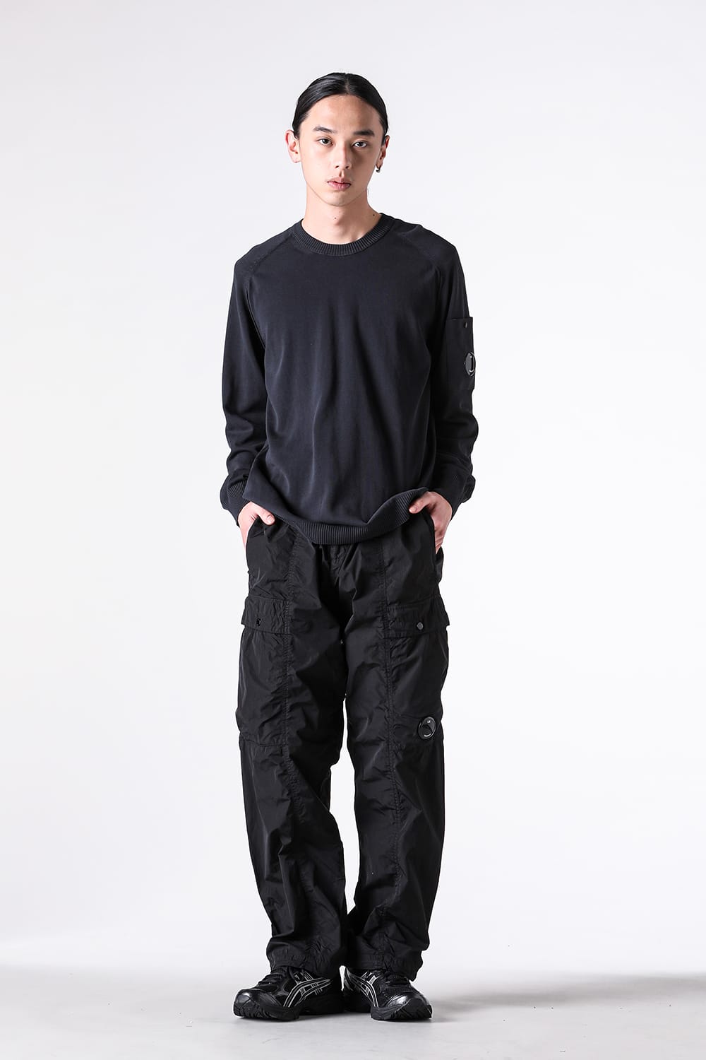 シーピーカンパニー C.P. COMPANY TN Crepe Crewneck Lens Sweater (Black) Black