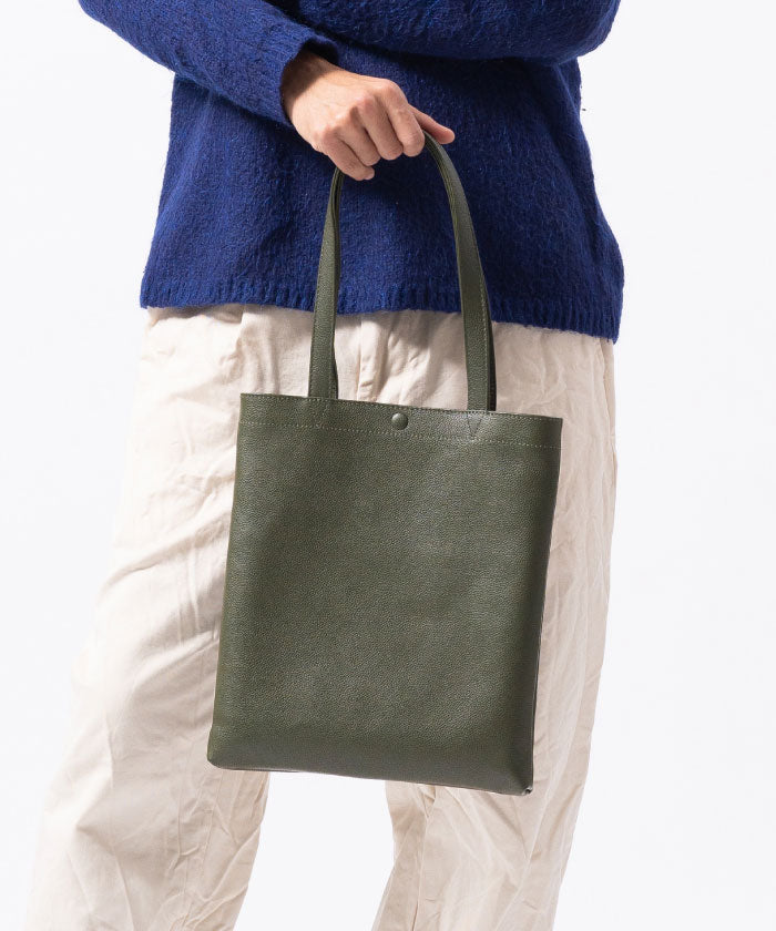 みいページ MURA Shrink Leather Magnetic Button Thin Profile Mini Tote Bag