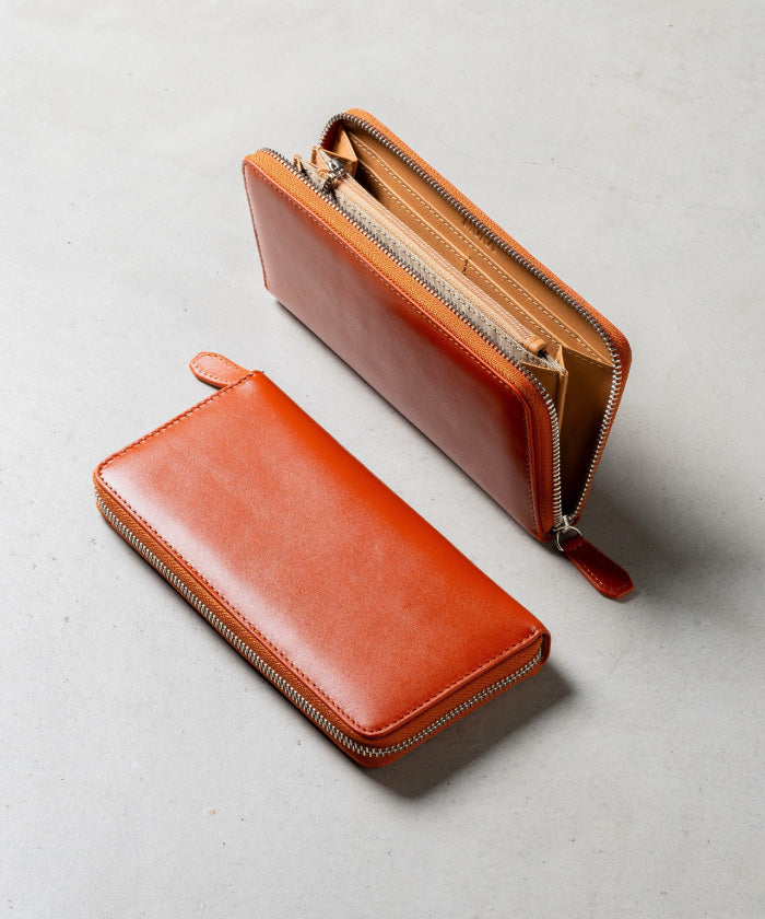 MURA 牛革 スキミング防止機能付き YKKラウンドファスナー 長財布,キャメル