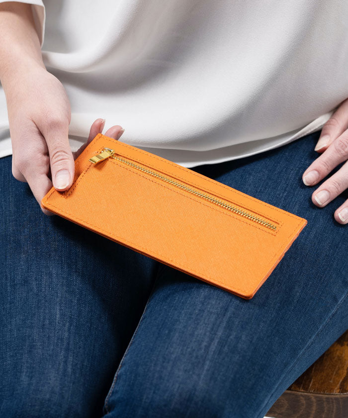 MURA 長財布 レディース スリム サフィアーノレザー 薄型 本革 RFID スキミング防止,オレンジ
