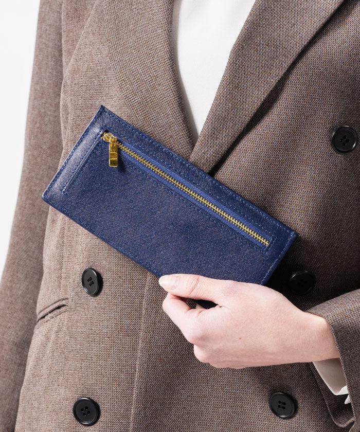 MURA 長財布 レディース スリム サフィアーノレザー 薄型 本革 RFID スキミング防止,ブルーマリン