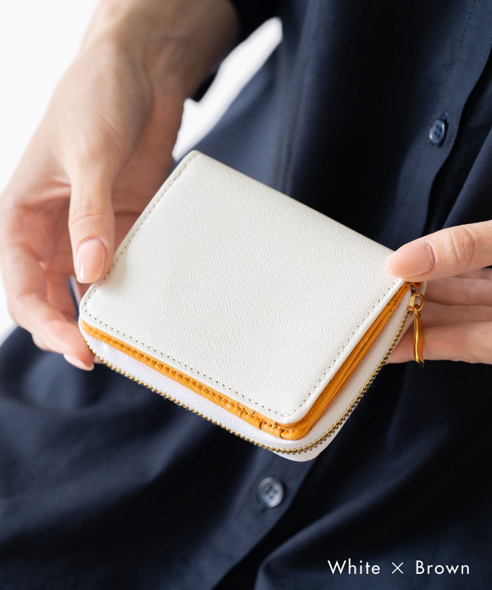 MURA ツートンカラー サフィアーノ&ゴートレザー スキミング防止機能付き ラウンドファスナー 二つ折り財布