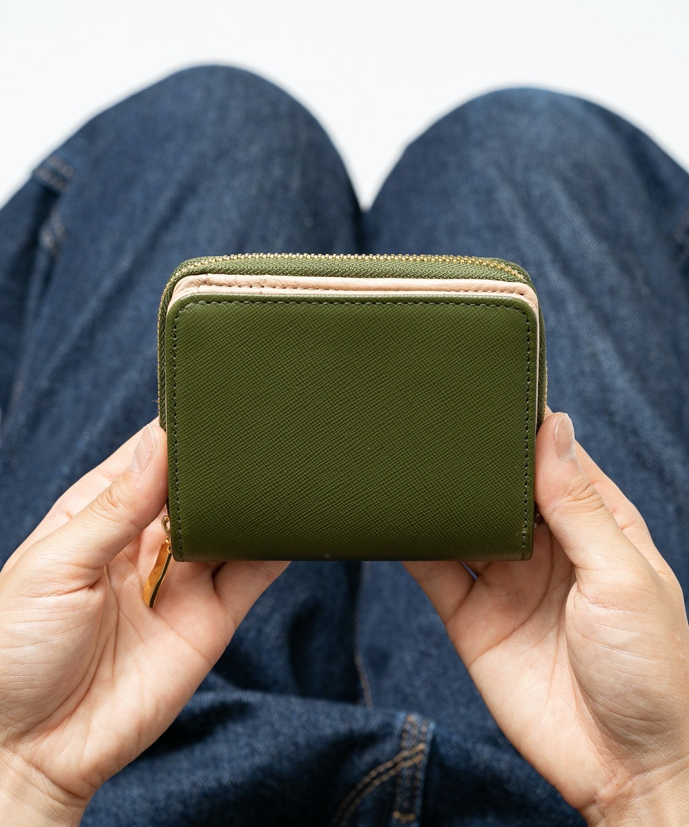 MURA ツートンカラー サフィアーノ&ゴートレザー スキミング防止機能付き ラウンドファスナー 二つ折り財布