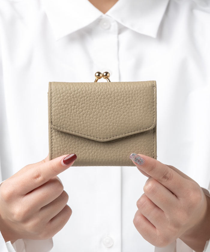 MURA シュリンクレザー がま口 ボックス型コイン収納 三つ折り ミニ財布,グレー