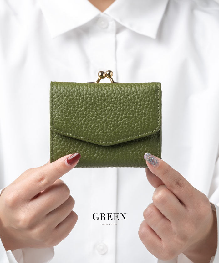 MURA シュリンクレザー がま口 ボックス型コイン収納 三つ折り ミニ財布