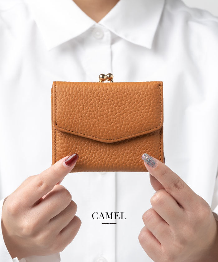 MURA シュリンクレザー がま口 ボックス型コイン収納 三つ折り ミニ財布