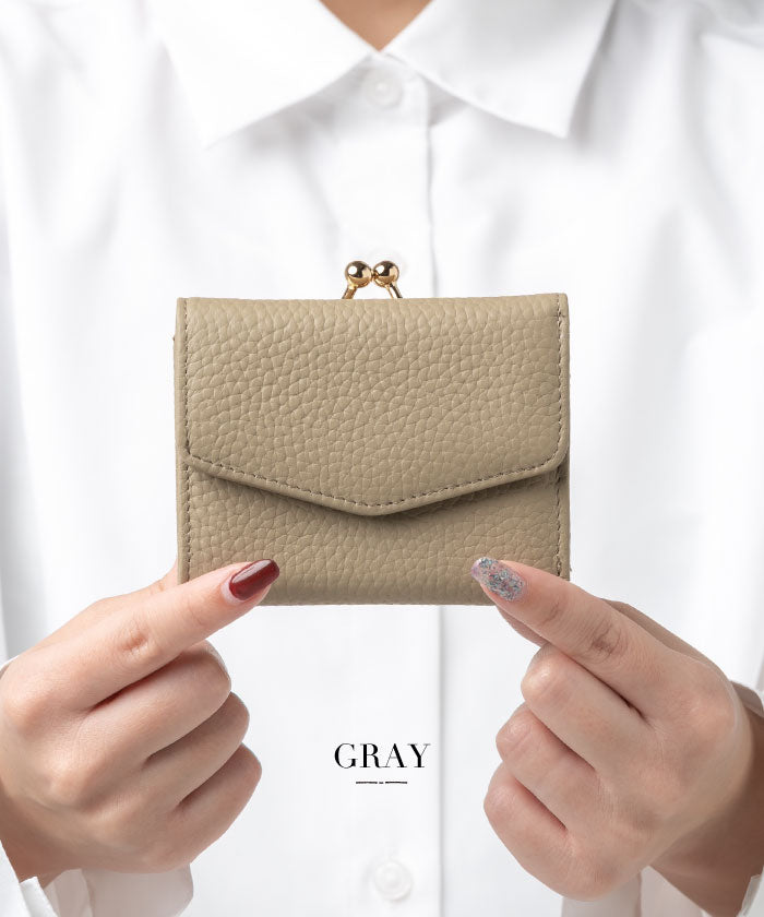 MURA シュリンクレザー がま口 ボックス型コイン収納 三つ折り ミニ財布