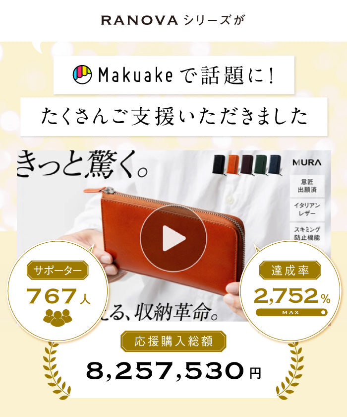 ムラ MURA イタリアン/フルグレイン シュリンク レザー ゴムバンドカード ポケットスキミング防止 スナップボタン付き 二つ折り財布