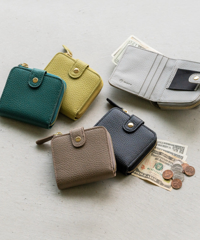 ムラ MURA イタリアン/フルグレイン シュリンク レザー ゴムバンドカード ポケットスキミング防止 スナップボタン付き 二つ折り財布