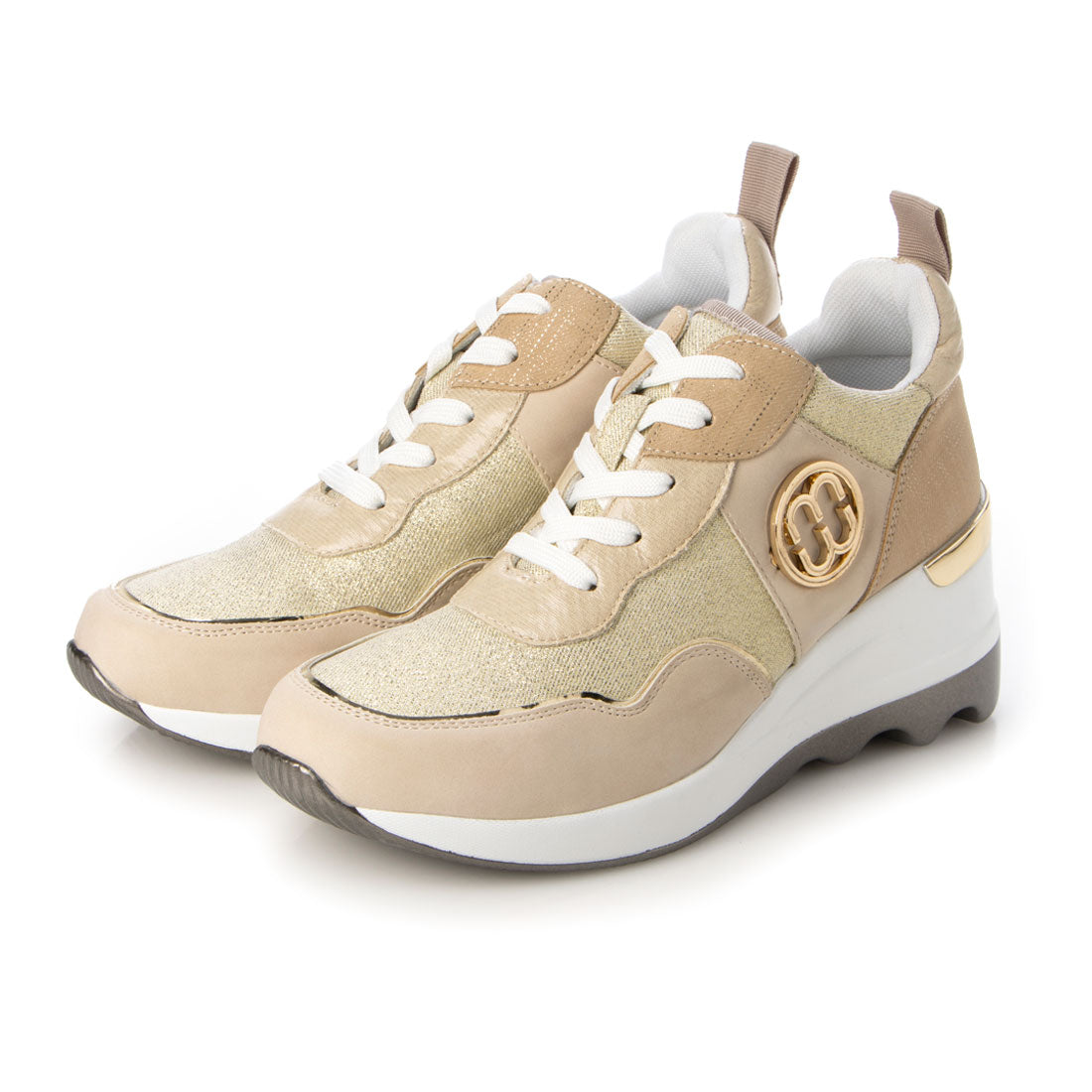 ムーム MUUM MUUM【厚底ウェーブソール】メタルロゴウェッジソールレースアップスニーカー,PT