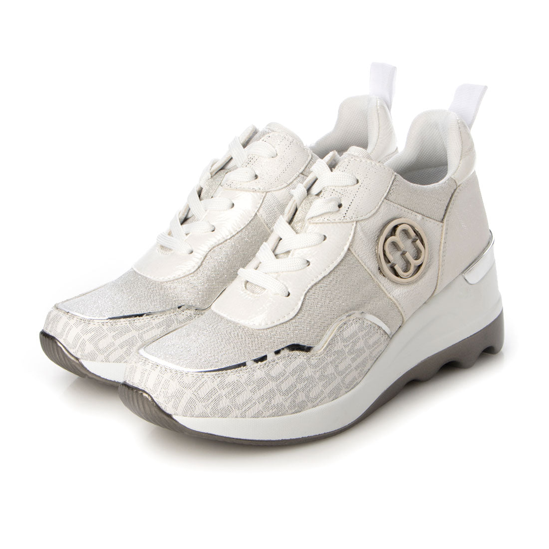 ムーム MUUM MUUM【厚底ウェーブソール】メタルロゴウェッジソールレースアップスニーカー,WH