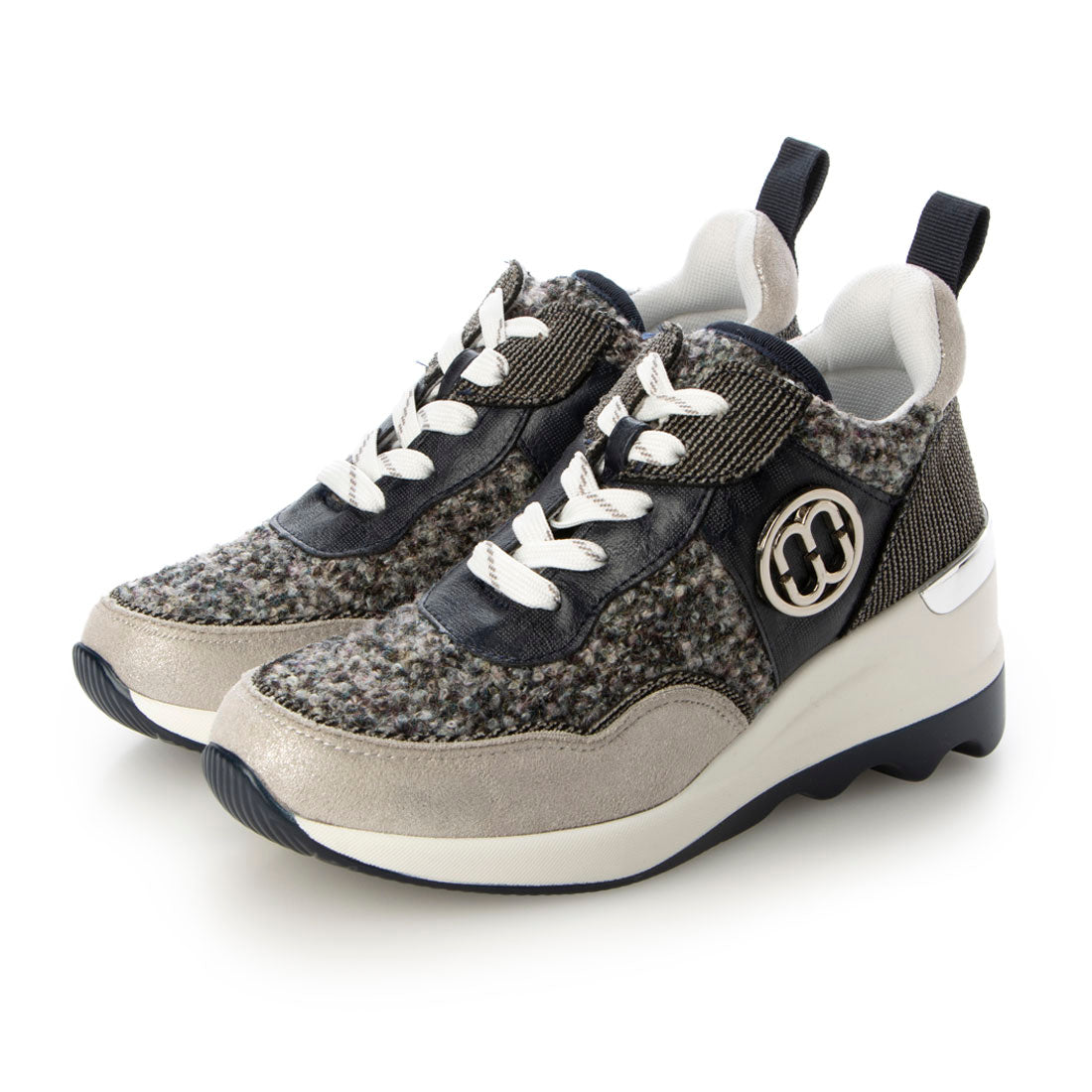 ムーム MUUM MUUM【厚底ウェーブソール】メタルロゴウェッジソールレースアップスニーカー