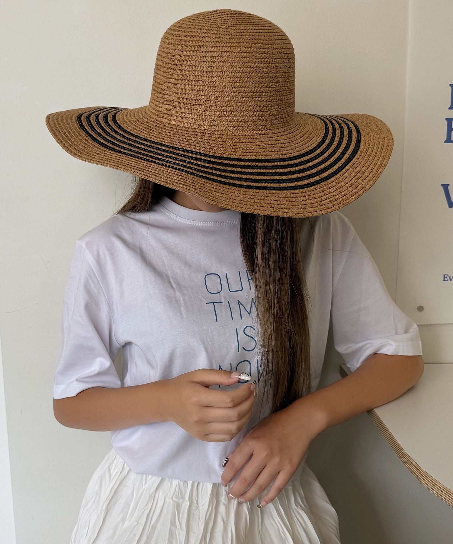 ショップニコニコ ShopNikoNiko つば広 ペーパー編み 麦わら帽子【即納】韓国カジュアル アウトドア キャンプ 海 ビーチ リゾート プール 帽子 ペーパーハット ストローハット ハット ストロー編み (ブラウン) ブラウン