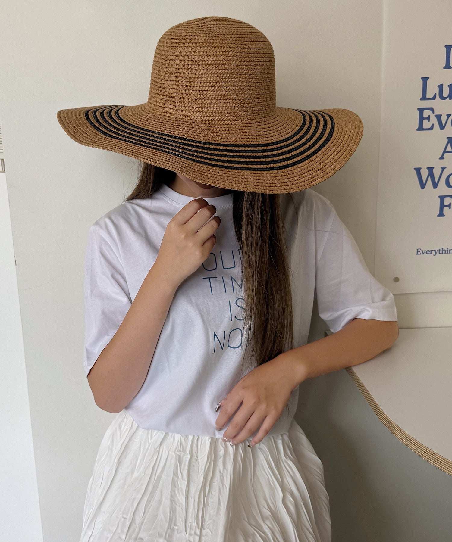 ショップニコニコ ShopNikoNiko つば広 ペーパー編み 麦わら帽子【即納】韓国カジュアル アウトドア キャンプ 海 ビーチ リゾート プール 帽子 ペーパーハット ストローハット ハット ストロー編み (ブラウン) ブラウン