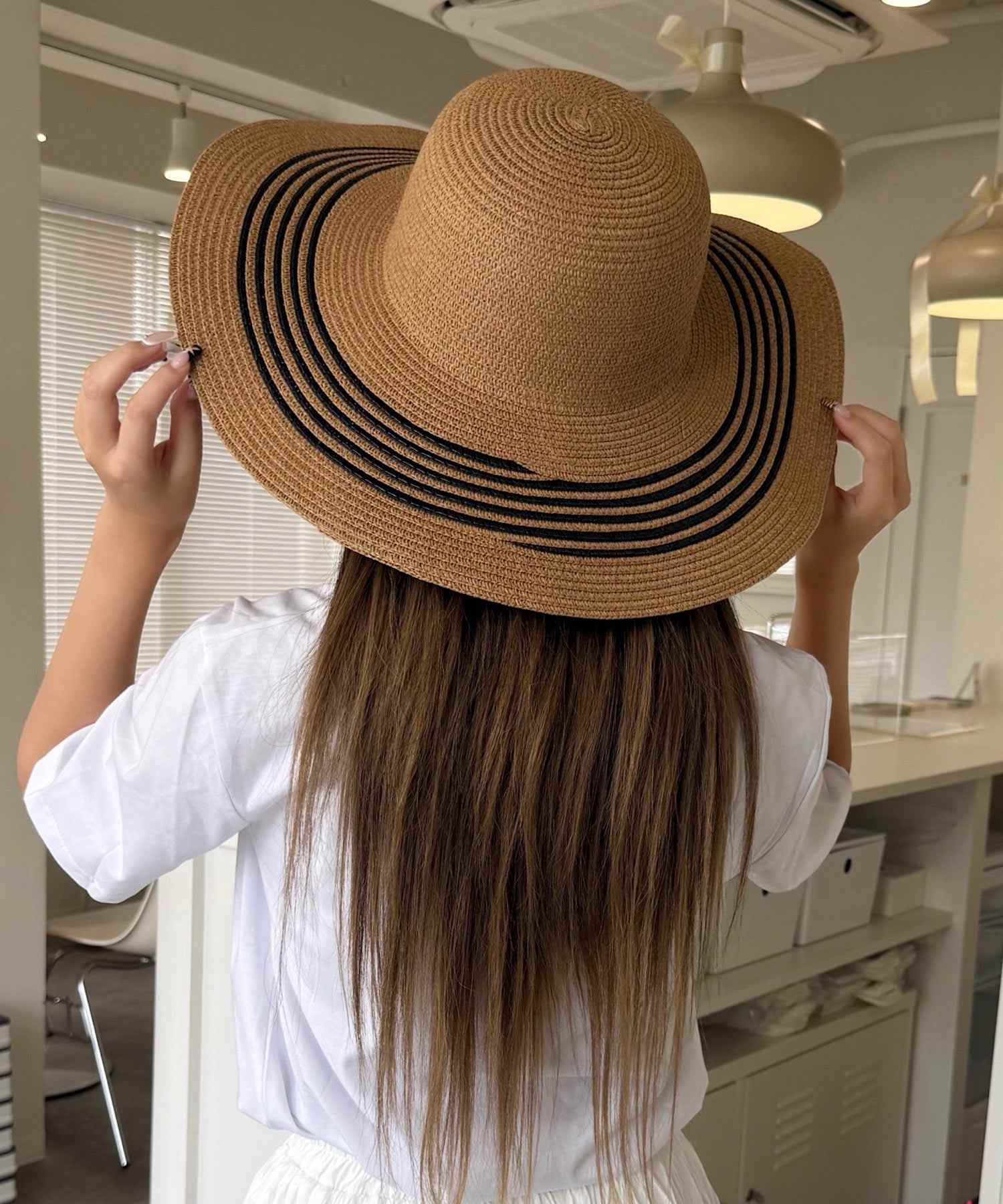 ショップニコニコ ShopNikoNiko つば広 ペーパー編み 麦わら帽子【即納】韓国カジュアル アウトドア キャンプ 海 ビーチ リゾート プール 帽子 ペーパーハット ストローハット ハット ストロー編み (ブラウン) ブラウン