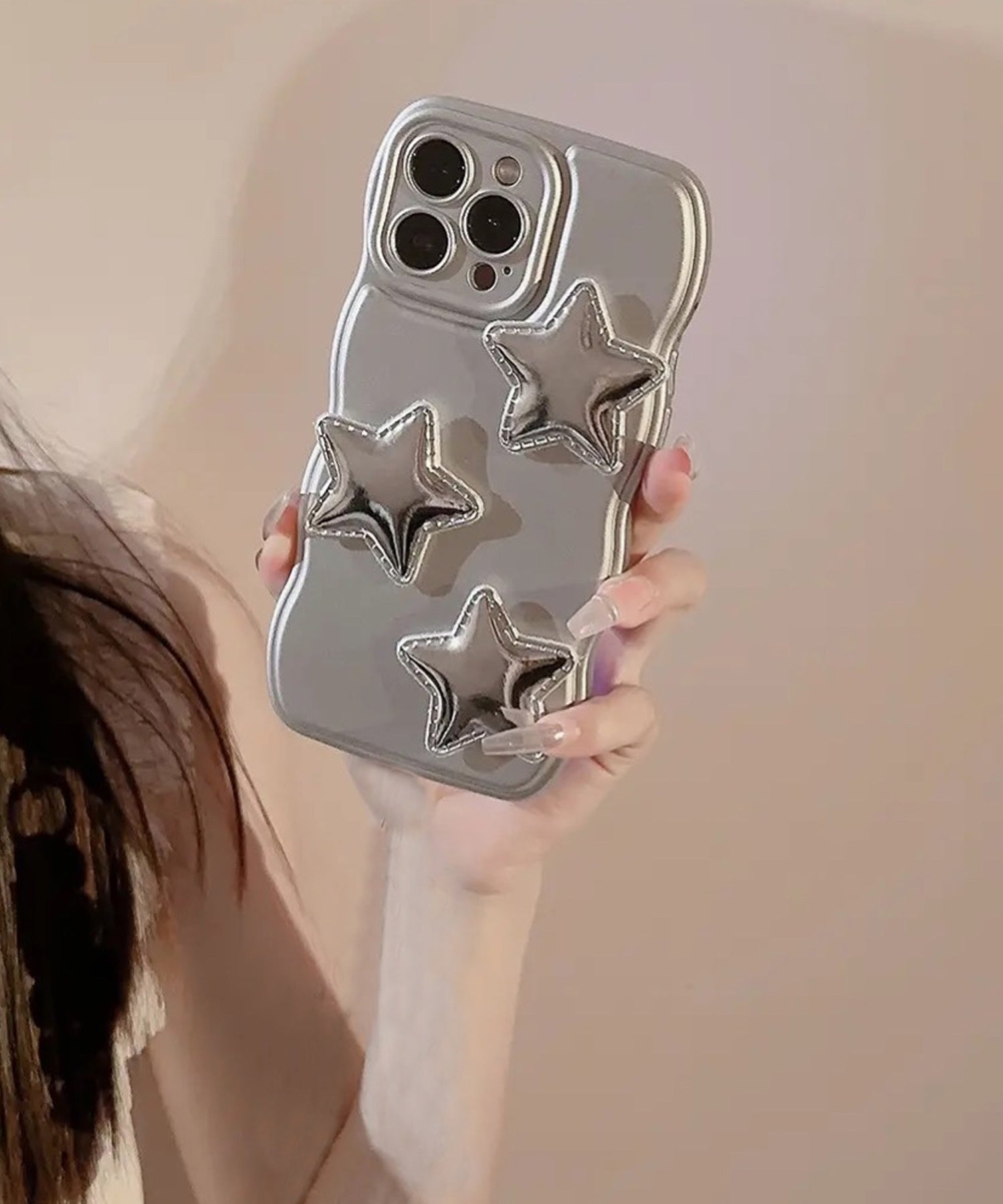 ショップニコニコ ShopNikoNiko メタリックシルバースター ウェーブ スマホケース ma 【即納】スマホカバー iPhoneカバー TPU ソフトケース スターデザイン 星デザイン ぷっくり ウェーブ (シルバー) シルバー