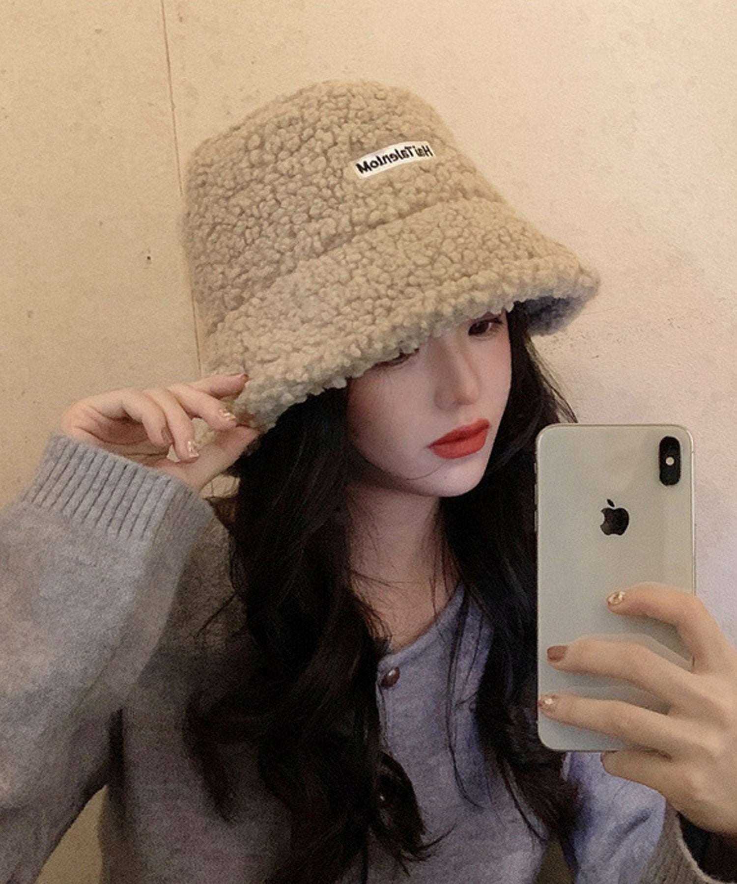 ShopNikoNiko Boa Bucket Hat 【Immediate Delivery】 Boa Fluffy Soft Bucket Hat Bukeha Hat Warm Autumn Winter Season Mood Like Cute Trend Korean