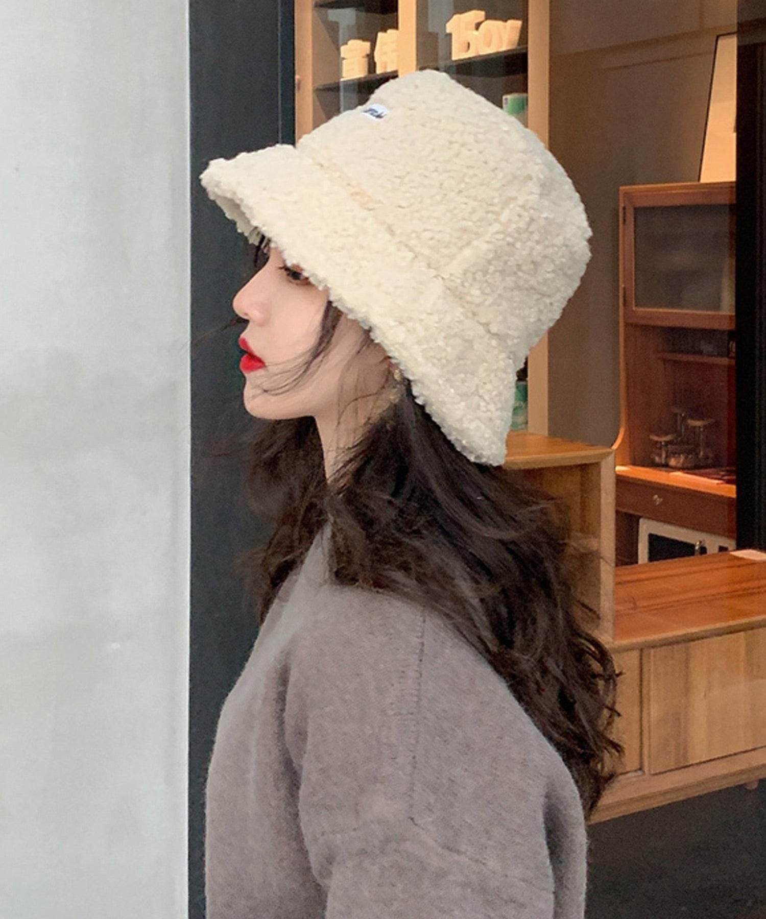 ShopNikoNiko Boa Bucket Hat 【Immediate Delivery】 Boa Fluffy Soft Bucket Hat Bukeha Hat Warm Autumn Winter Season Mood Like Cute Trend Korean
