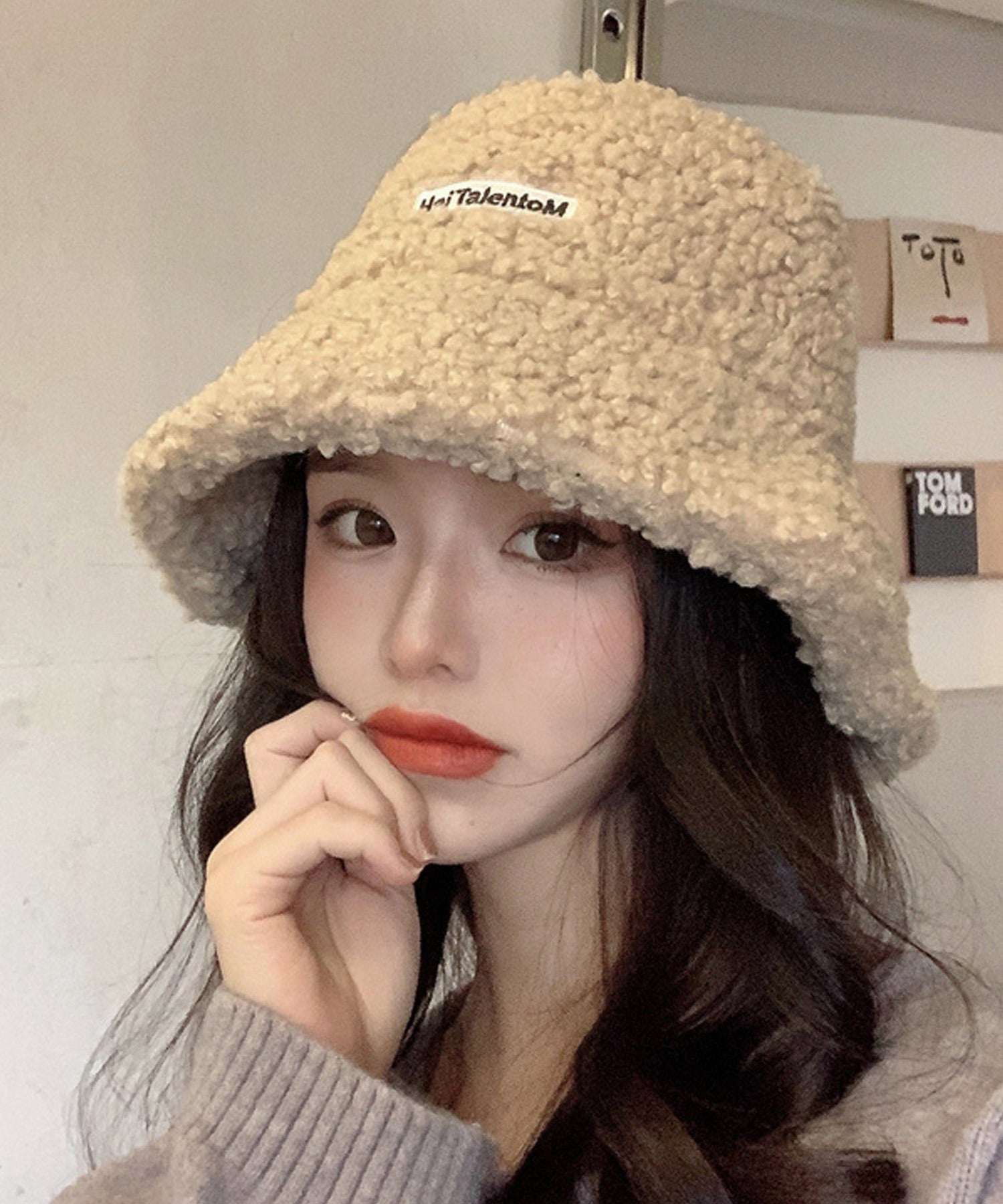 ShopNikoNiko Boa Bucket Hat 【Immediate Delivery】 Boa Fluffy Soft Bucket Hat Bukeha Hat Warm Autumn Winter Season Mood Like Cute Trend Korean