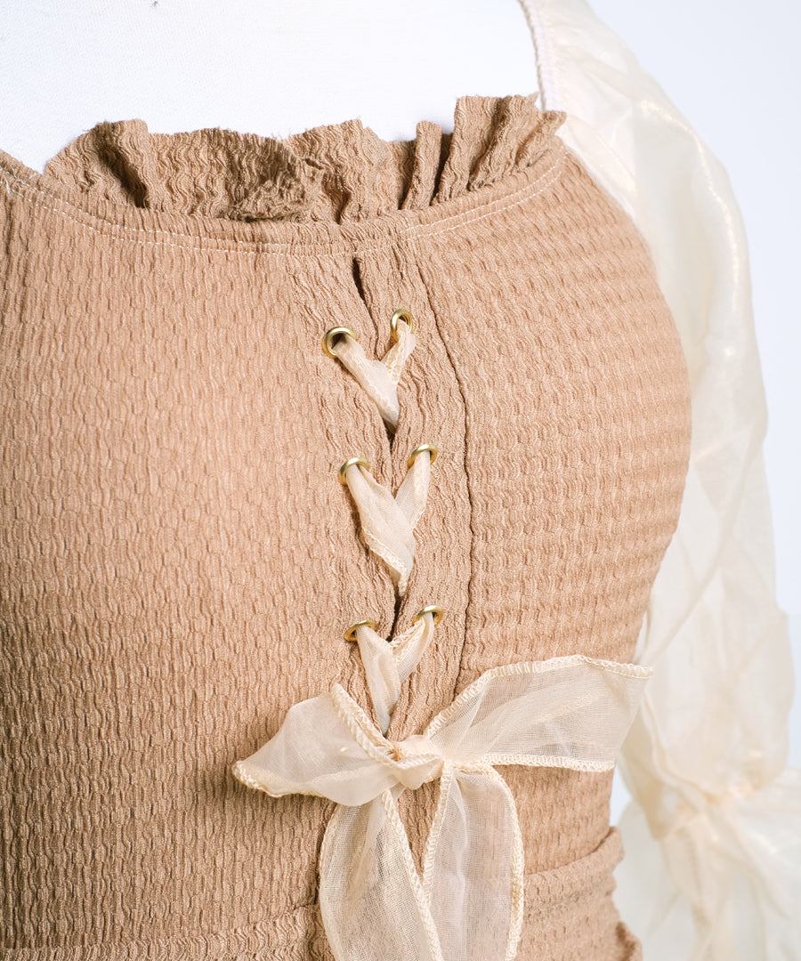 ショップニコニコ ShopNikoNiko シースルーパフスリーブ 長袖ワンピース水着 【即納】 水着 スイムウェア ビキニ レオタード モノキニ レースアップ リボン フリル カップ付き 体型カバー 海【返品不可商品】 (ブラック) ブラック