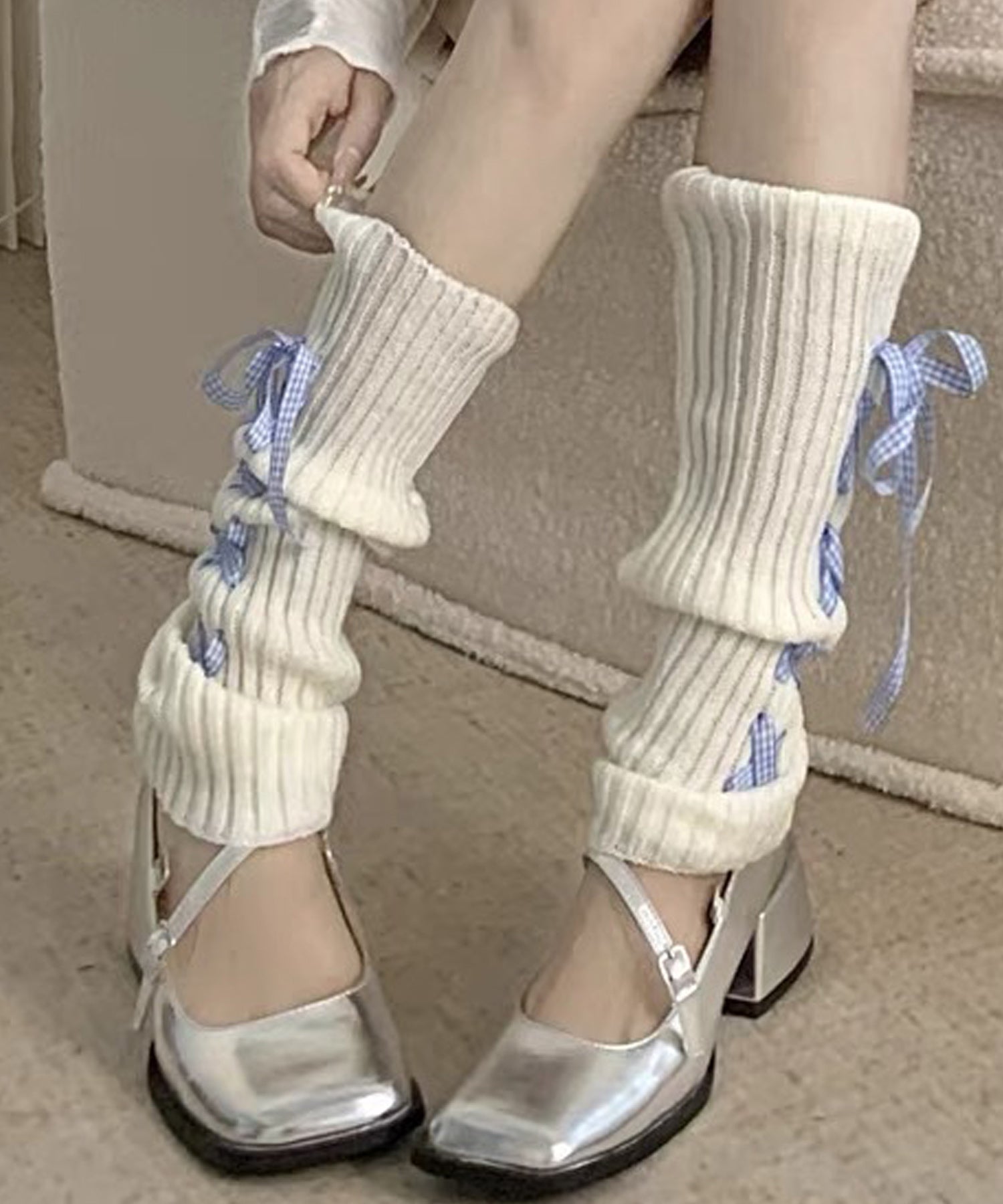 ShopNikoNiko Lace-Up Ribbon Loose Socks 【Immediate Delivery】 Leg Warmers Leg Covers Socks Pile Socks Bow Tie Student Uniform Ballet Core French Girly Lolly