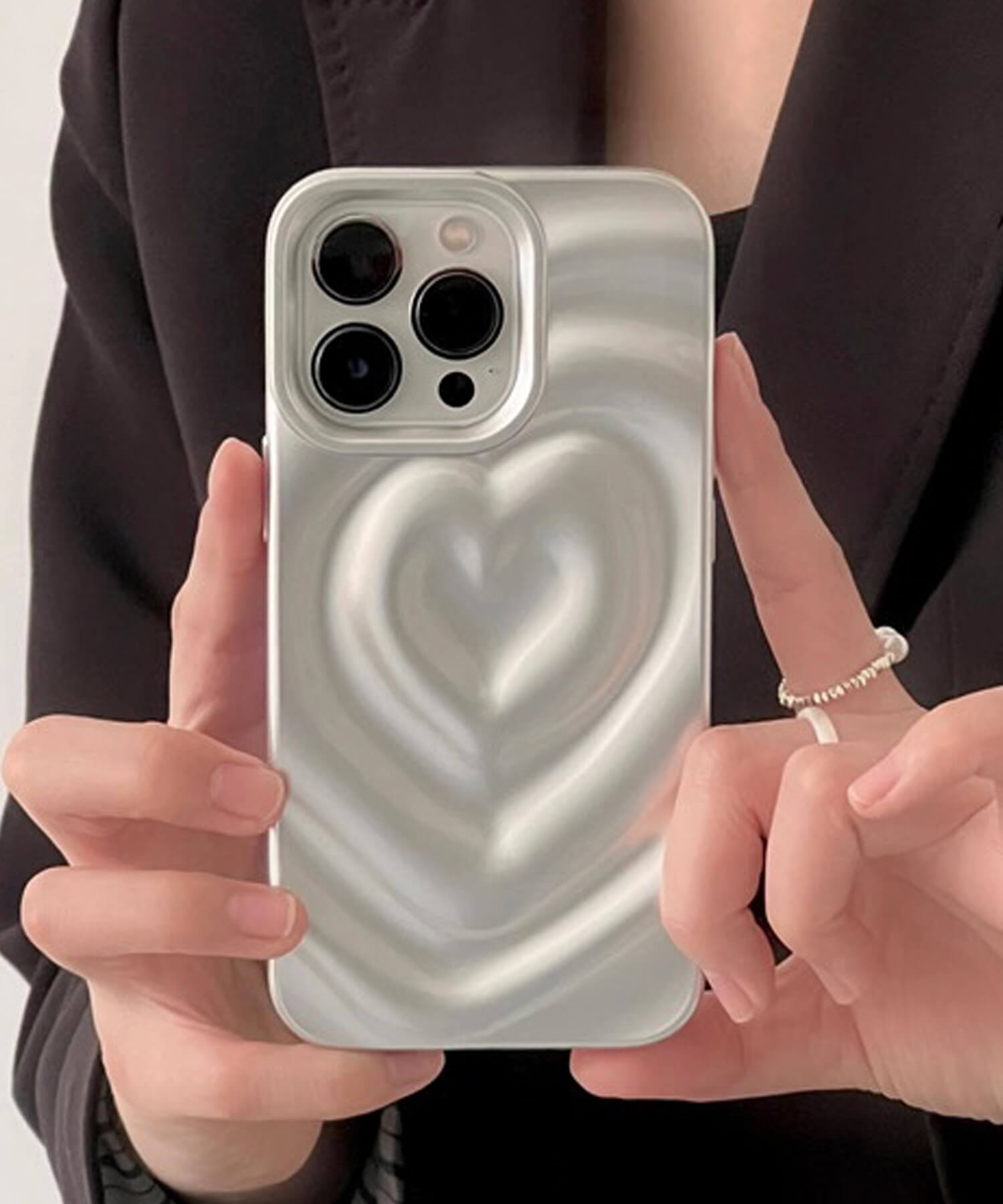 ショップニコニコ ShopNikoNiko シルバーハート ぷっくり スマホケース ma 【即納】 iPhoneケース スマホカバー アイフォン ハート ウェーブ 立体 3D 凹凸 うねうね シリコン (シルバー) シルバー