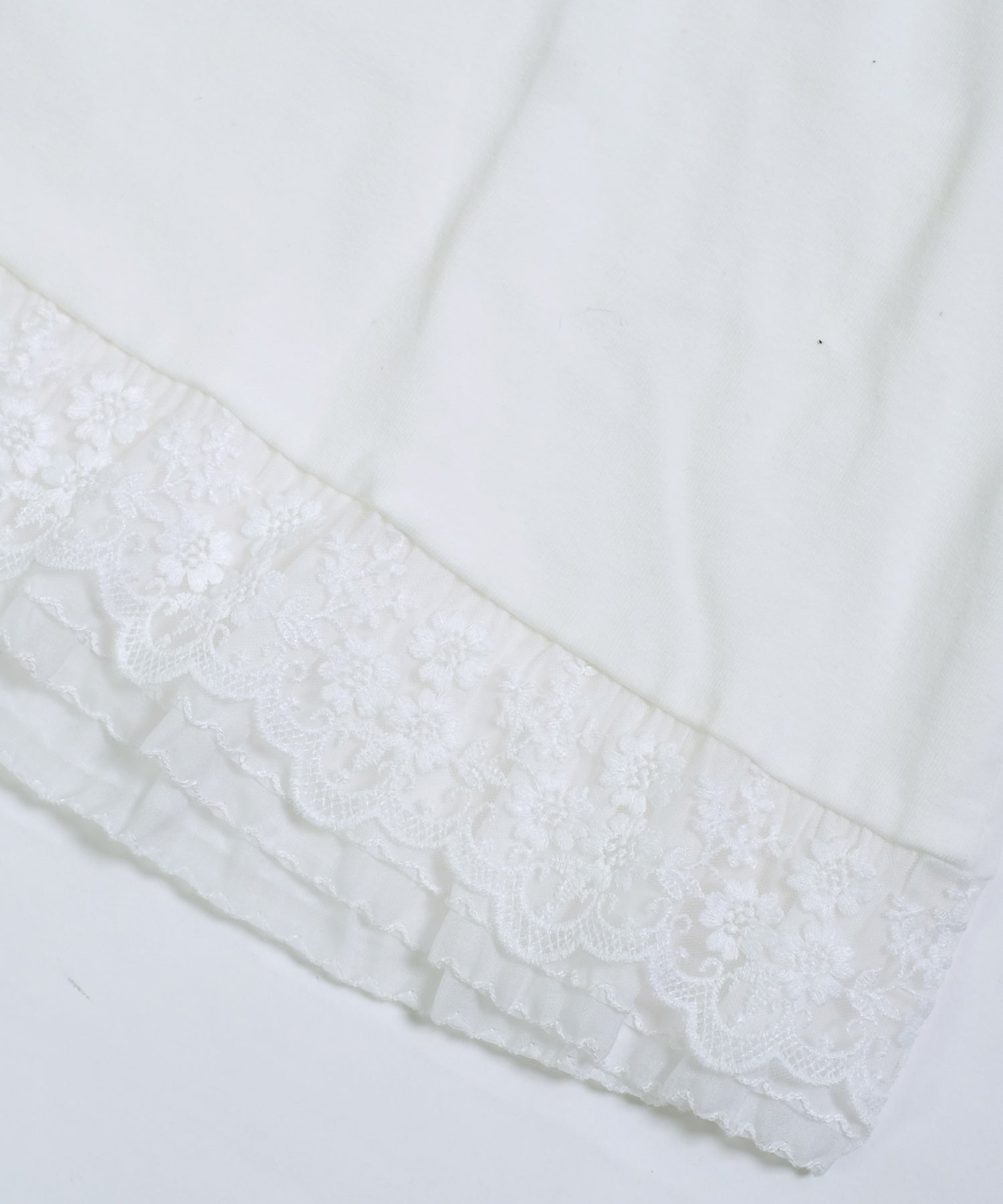 ショップニコニコ ShopNikoNiko ヘムレース レイヤード風 スリムTシャツ ma 【即納】韓国ガーリー フレンチガーリー バレエコア 春 夏 秋 半袖 クルーネック レースヘム フリル ホワイト 白 (ホワイト) ホワイト