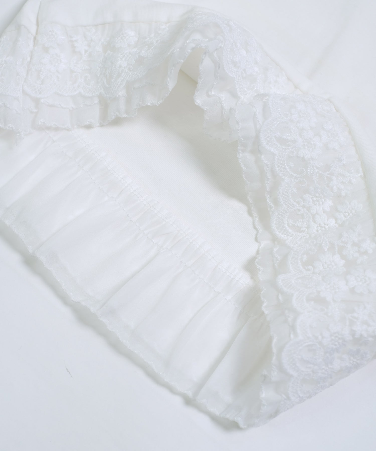 ショップニコニコ ShopNikoNiko ヘムレース レイヤード風 スリムTシャツ ma 【即納】韓国ガーリー フレンチガーリー バレエコア 春 夏 秋 半袖 クルーネック レースヘム フリル ホワイト 白 (ホワイト) ホワイト