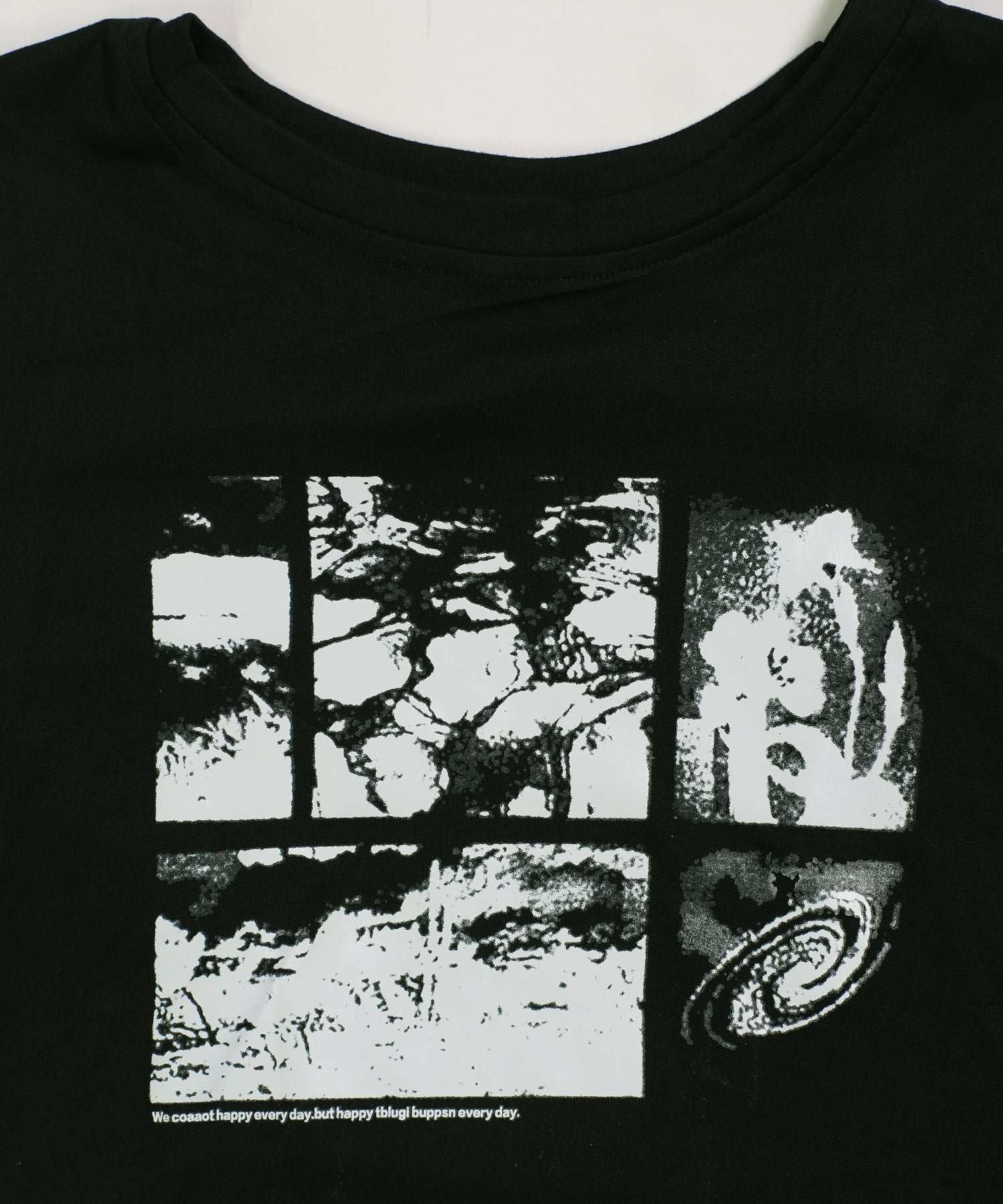 ショップニコニコ ShopNikoNiko モノクロフォトプリント ショート丈 チビTシャツ ma 【即納】韓国カジュアル トップス Tシャツ チビT クロップド丈 ミニ丈 フォトプリント レトロプリント ブラック (ブラック) ブラック