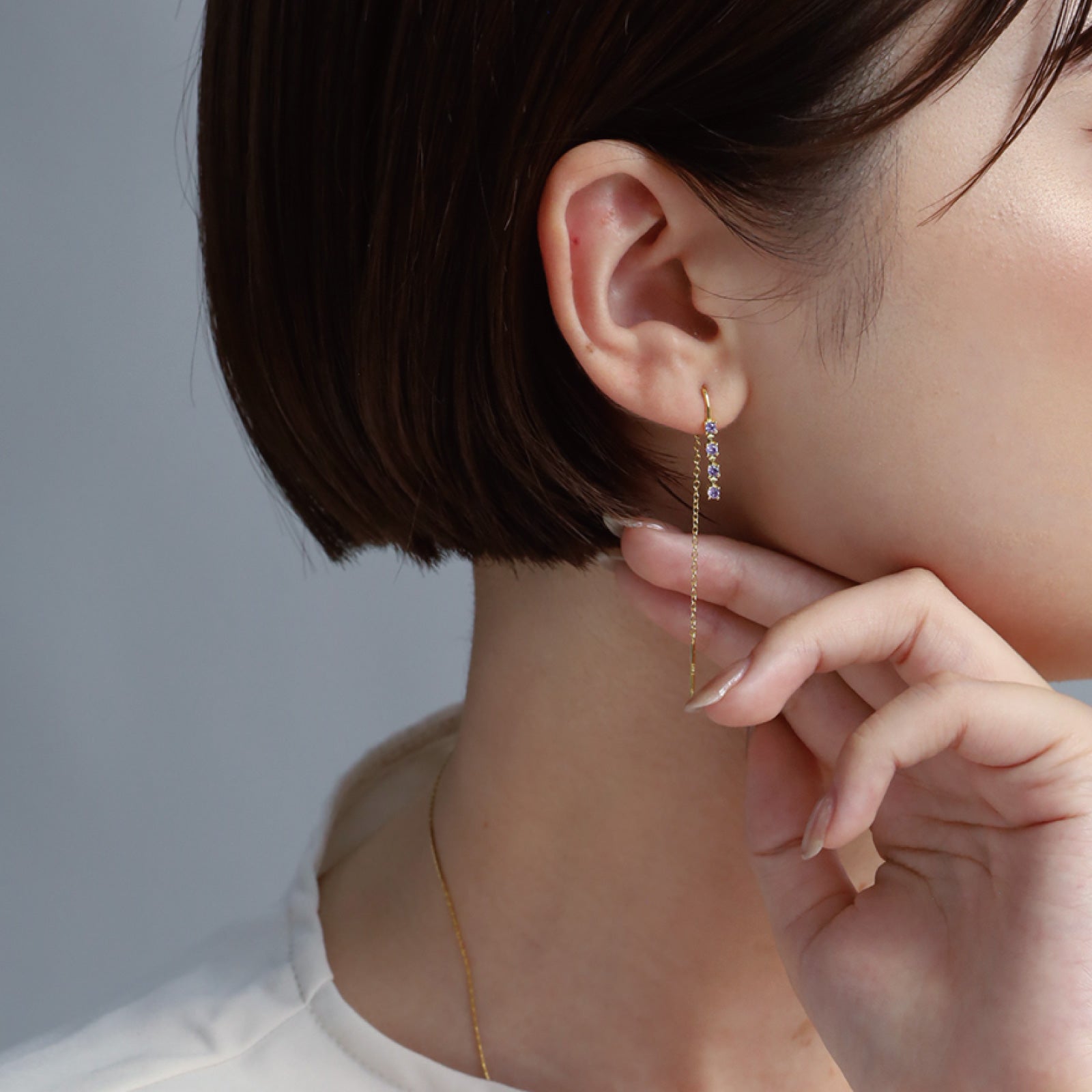 ノエルマーケット Noelmarket ピアス 金属アレルギー つけっぱなし おしゃれなチェーンピアス 星 月 ニッケルフリー キャッチレス (ゴールド) パープル