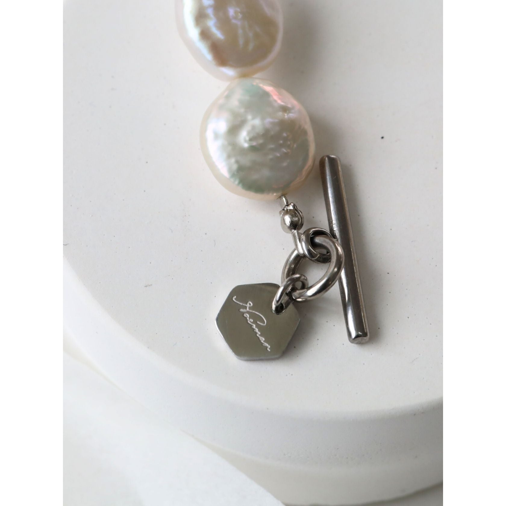 ノエルマーケット Noelmarket 上品とモードが調和する 淡水パール×ステンレスのチェーンブレスレット 金属アレルギー対応 ハンドメイド (シルバー) シルバー