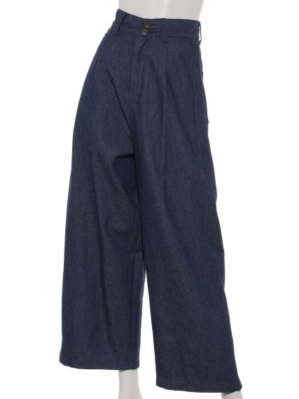 ワイドデニムパンツ,ブルー