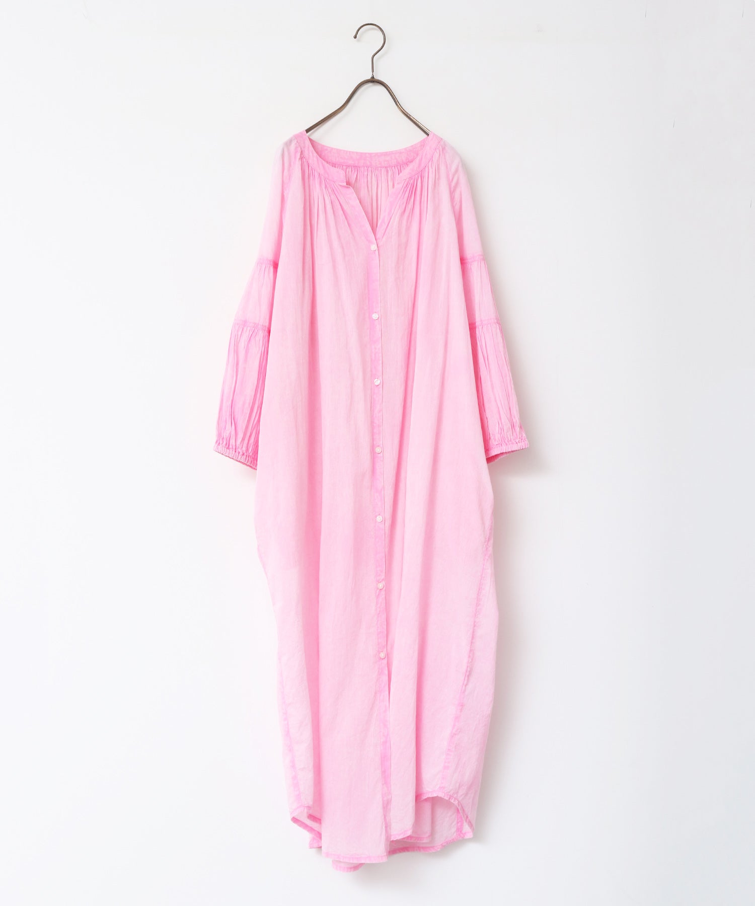 ノイア Noia コットンボイル 七分袖 ボリュームスリーブ シャツワンピース (グレイッシュブルー) グレイッシュブルー