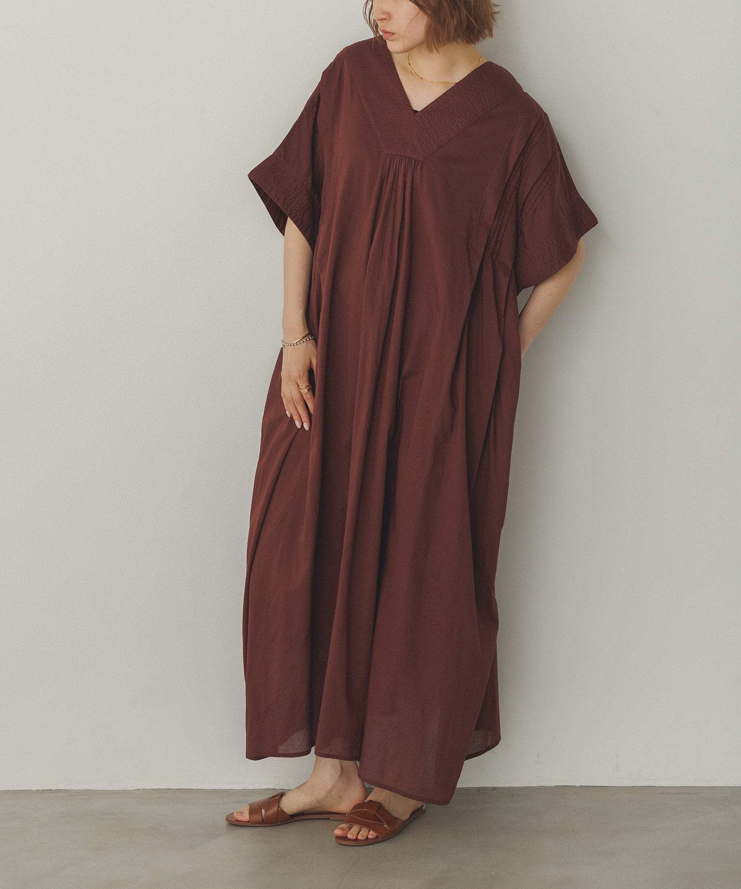 ノイア Noia カフタン風 ワンピース (ブラウン) ブラウン